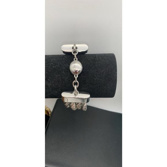 Silver Tone Chunky 4 Rope Chain Bracelet Magnetic Closure - Picture 3 of 5